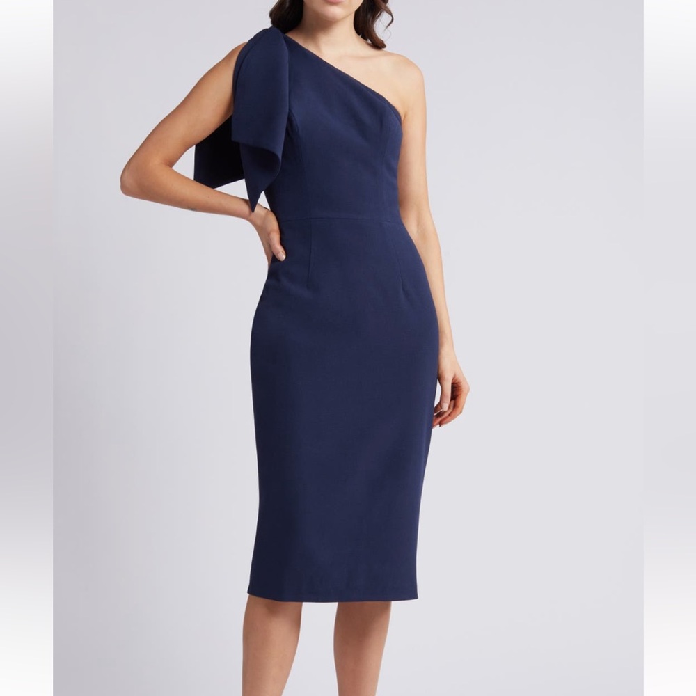 Dress the Population Tiffany One-Shoulder Midi Dress size XS color Midnight